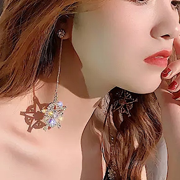 Rhinestone Drop Star Earrings - Picture 5 of 9